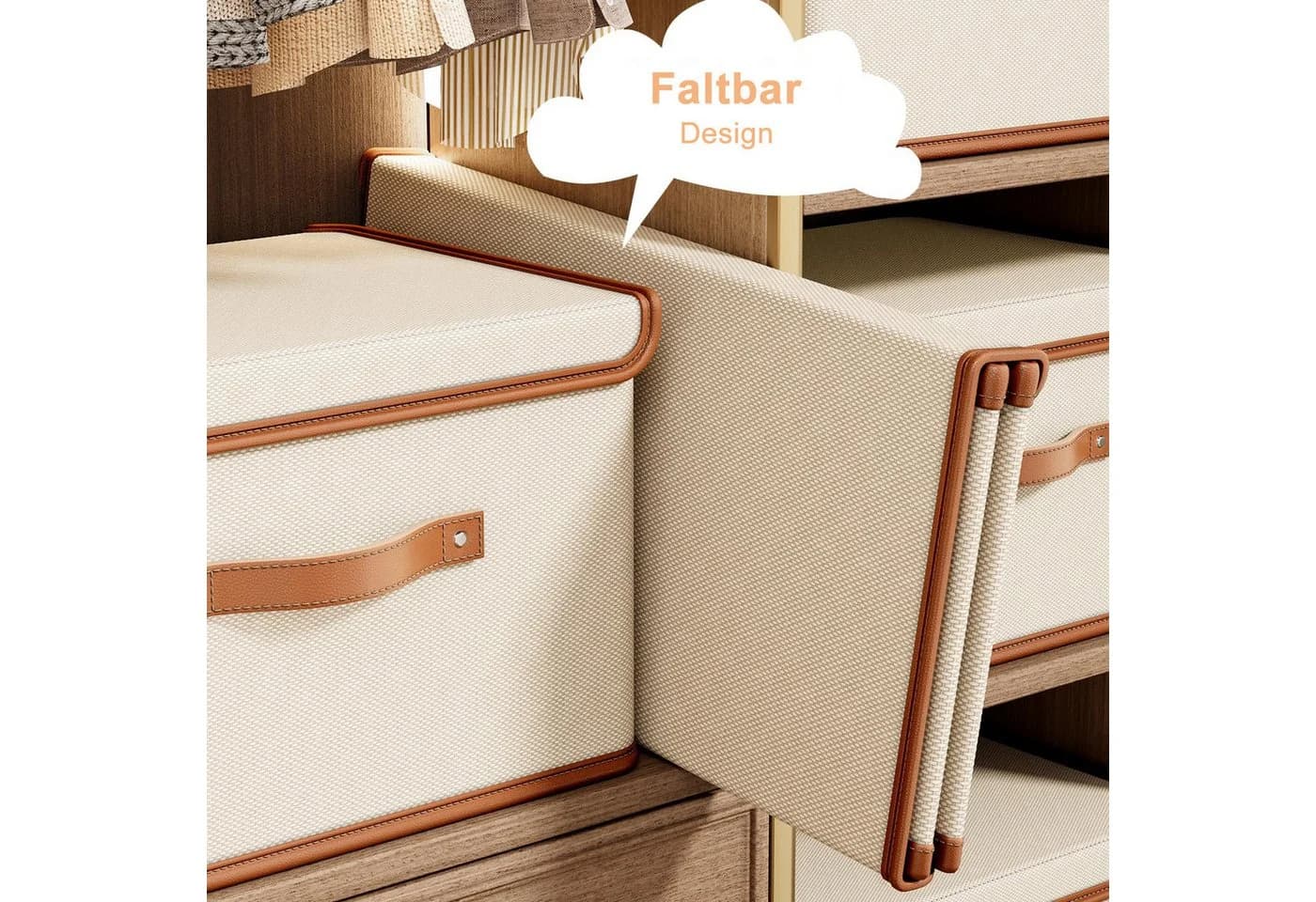 Minicloss Aufbewahrungsboxen mit Deckel 2er Set Beige Stoff - Bild 5