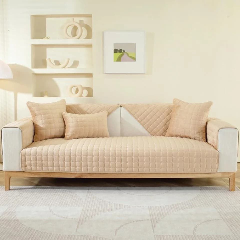 Zaewry Sofabezug Flanell Beige Rutschfest