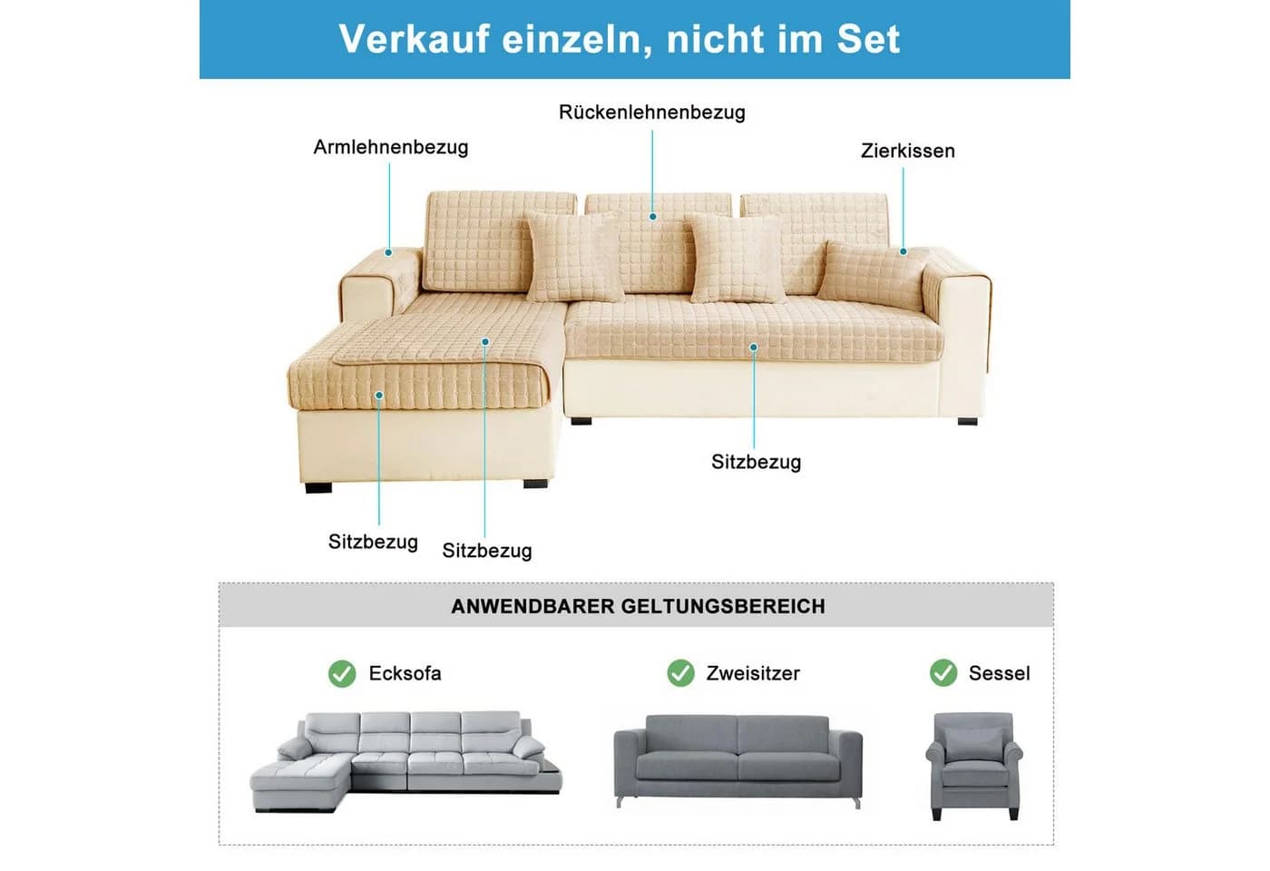Zaewry Sofabezug Flanell Beige Rutschfest - Bild 5