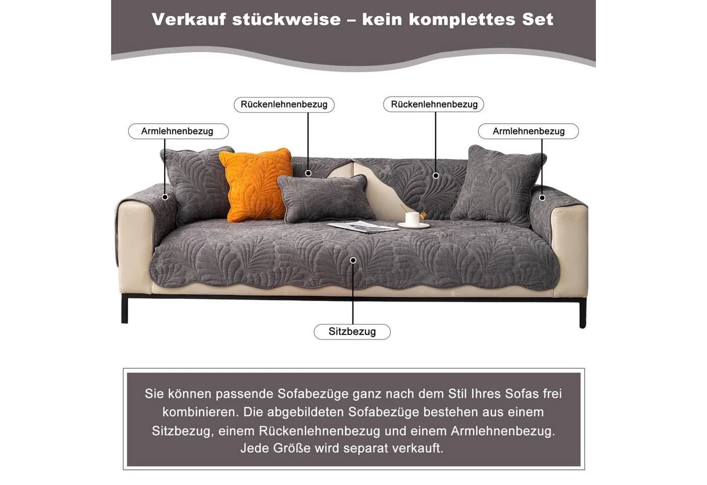 Zaewry Sofabezug Grau Chenille Rutschfest Waschbar