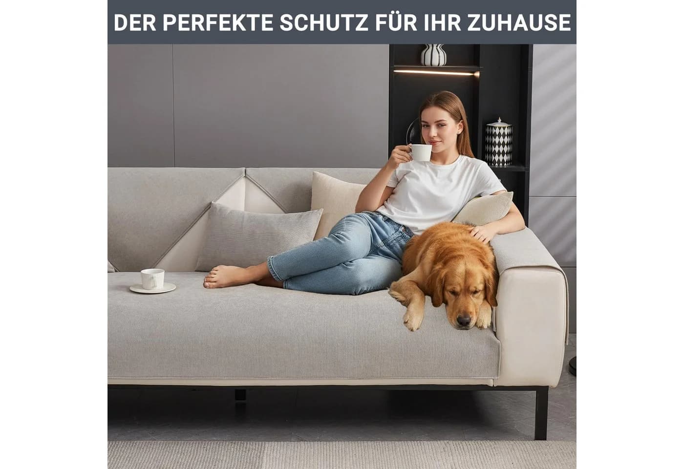 Agger Sofaschoner Hellgrau Chenille Vintage Anti-Rutsch