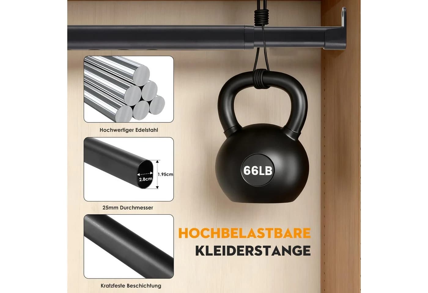 Minicloss Garderobenstange Schwarz Verstellbar Wandmontage