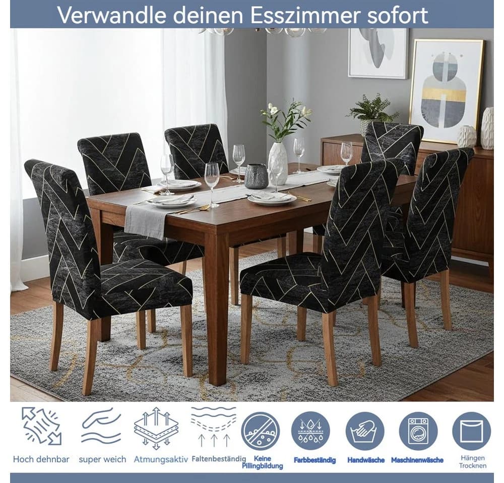 Agger Stuhlhussen 4/6er Set Stretch Stuhlbezug Gold Modernes Muster