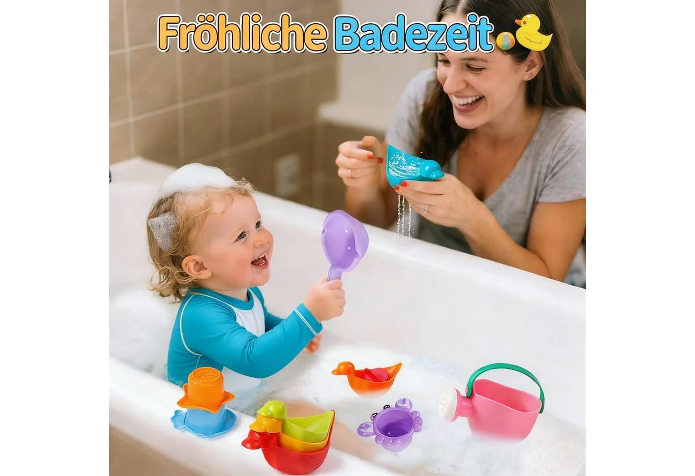 CLTYQ Badespielzeug 5-tlg. Bunt für Kinder ab 3 Jahren