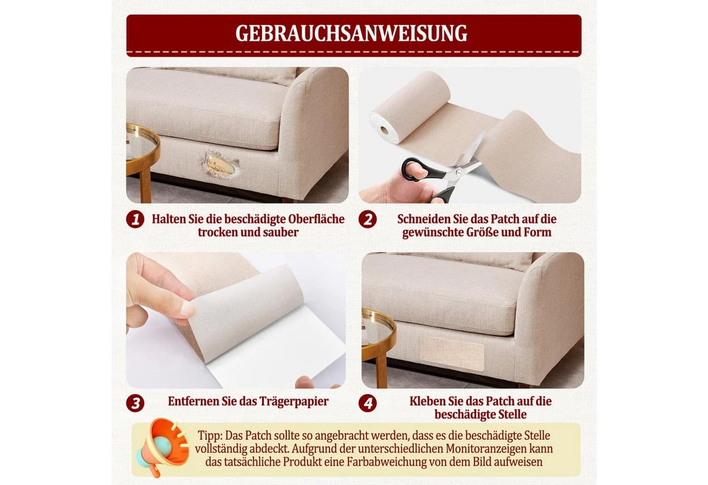 Agger Selbstklebende Leinen-Reparaturpflaster für Sofas & Autos - Bild 4