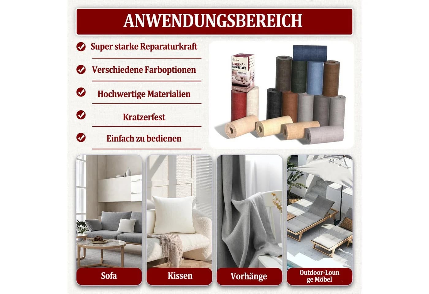 Agger Selbstklebende Leinen-Reparaturpflaster für Sofas & Autos - Bild 5