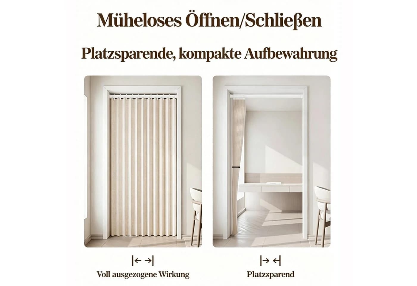 Diwzbyn Türvorhang Halbverdunkelnd Leinen-Optik Plisseefalten Sichtschutz - Bild 4