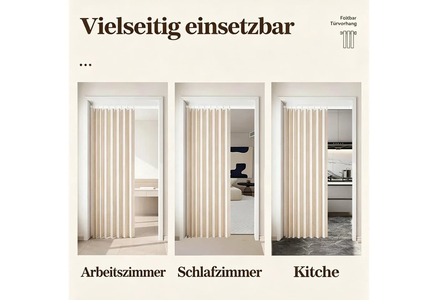 Diwzbyn Türvorhang Halbverdunkelnd Leinen-Optik Plisseefalten Sichtschutz - Bild 5