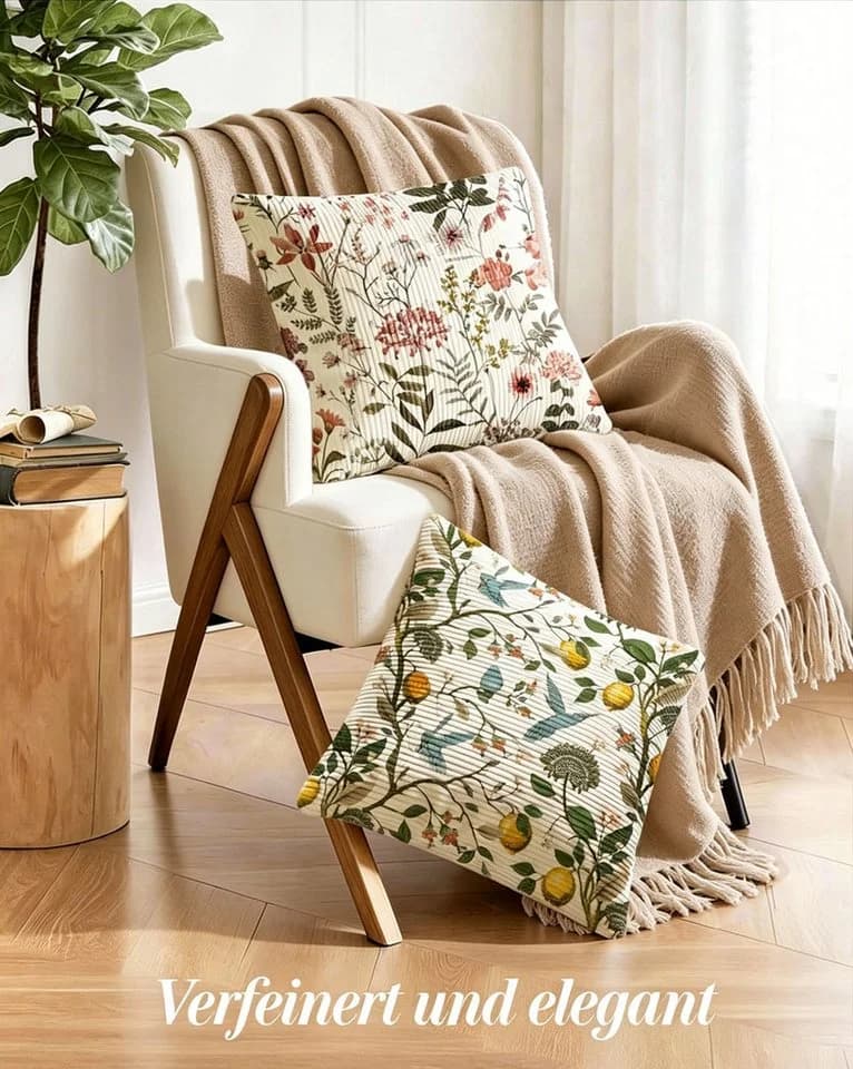Diwzbyn Cord-Kissenbezug 45x45 cm Blumenmuster Landhausstil - Bild 5