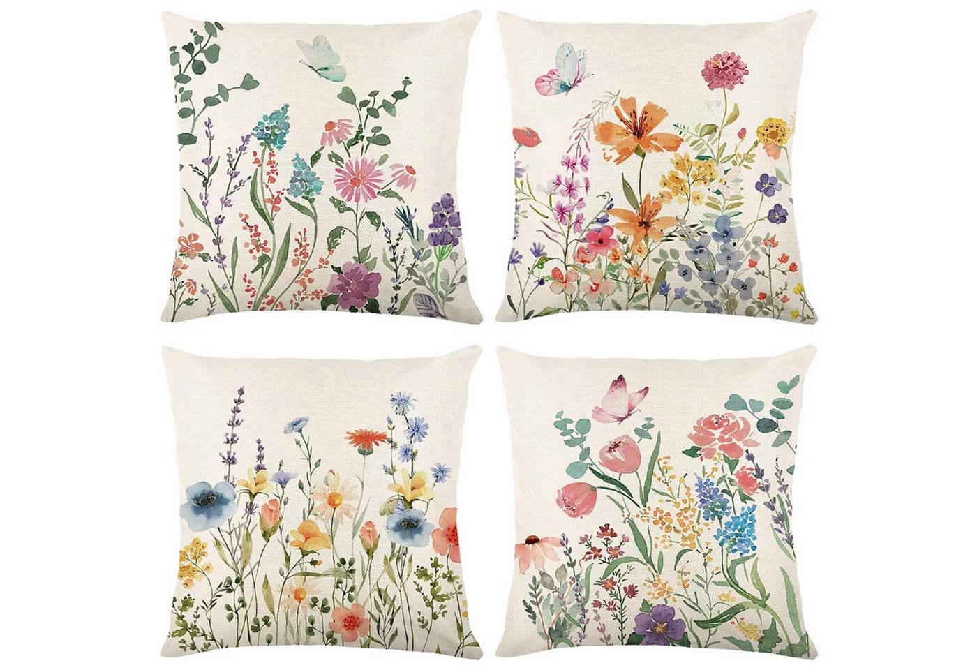Diwzbyn Kissenbezug 4er Set Blumenmuster Leinenoptik Landhausstil - Bild 2