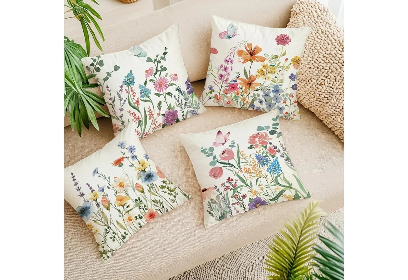 Diwzbyn Kissenbezug 4er Set Blumenmuster Leinenoptik Landhausstil - Bild 3