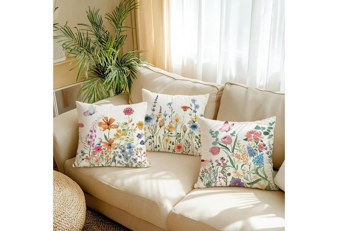 Diwzbyn Kissenbezug 4er Set Blumenmuster Leinenoptik Landhausstil - Bild 4