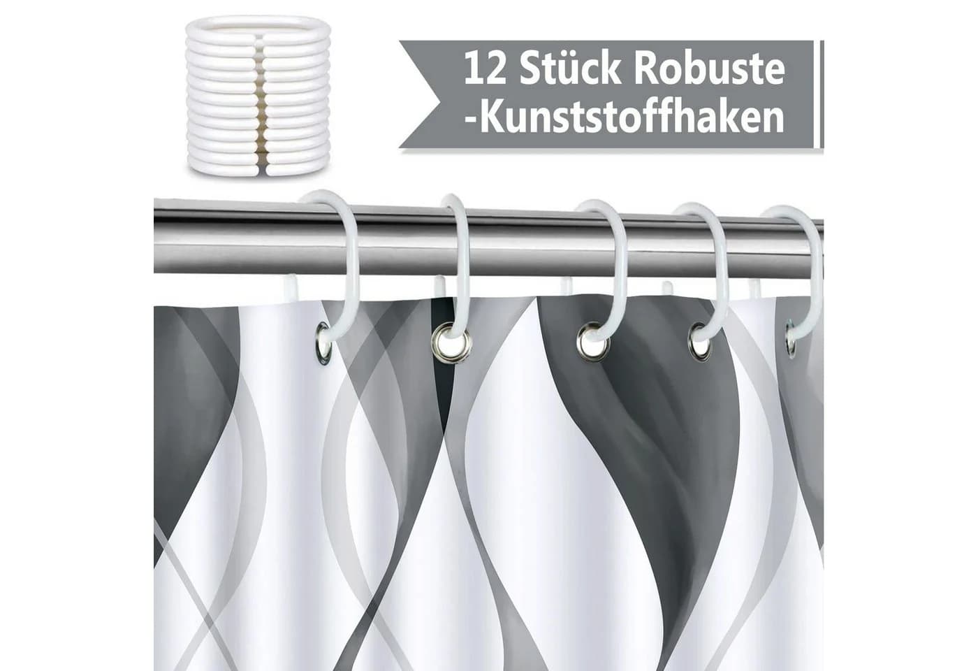 Zyronn Duschvorhang Wellenstreifen Schwarz-Grau Wasserdicht - Bild 3
