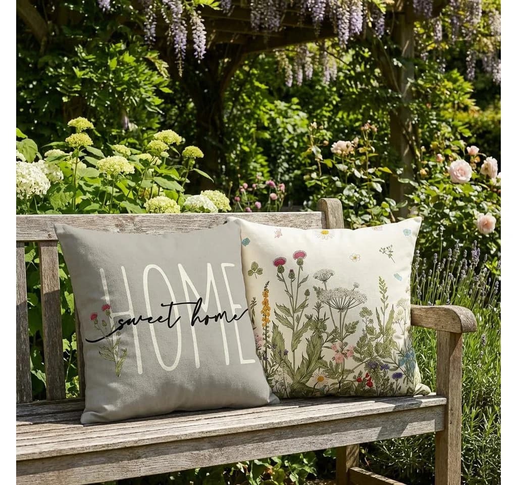 Agger Outdoor-Kissenbezug 45x45 cm Blumenmuster Leinen-Polyester - Bild 3