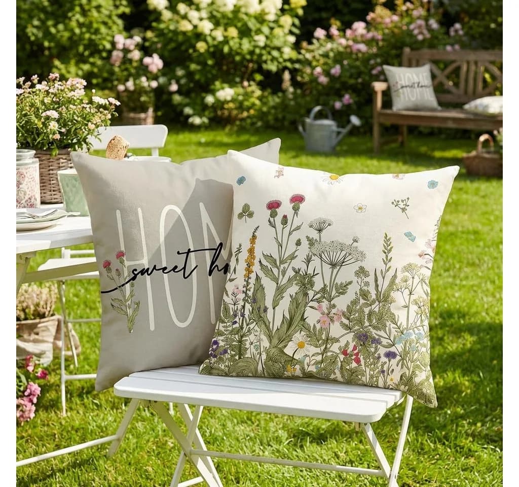 Agger Outdoor-Kissenbezug 45x45 cm Blumenmuster Leinen-Polyester - Bild 4