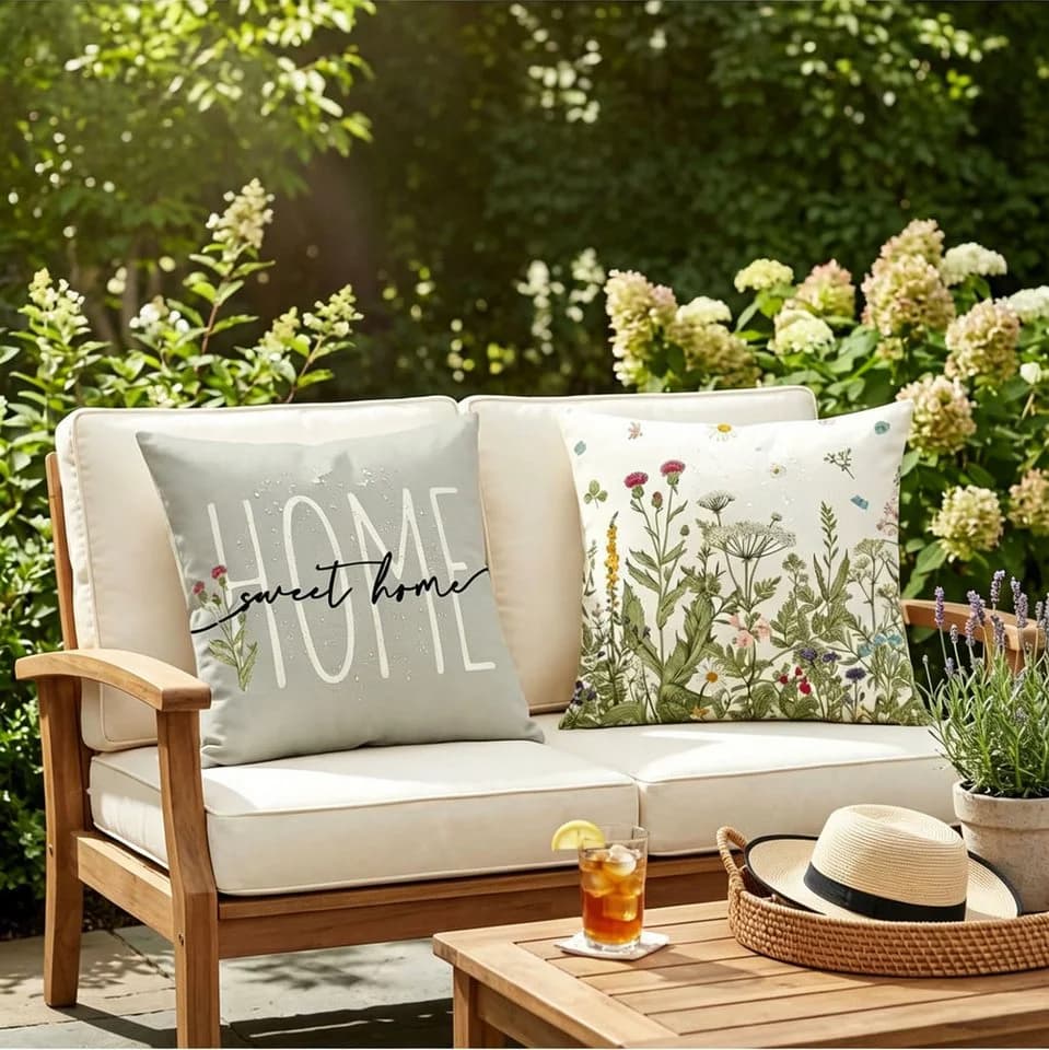 Agger Outdoor-Kissenbezug 45x45 cm Blumenmuster Leinen-Polyester - Bild 5
