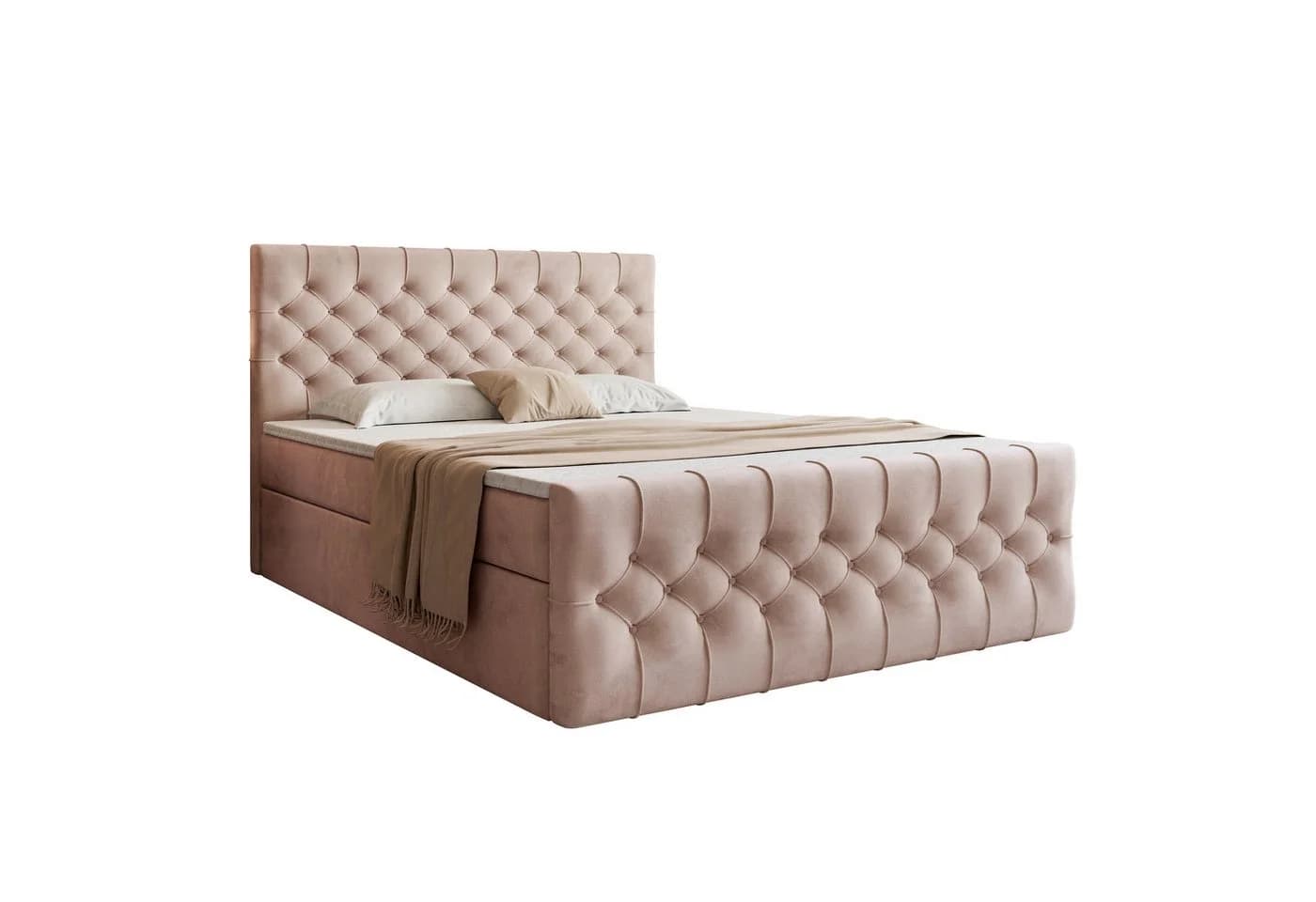 Goldstoff Boxspringbett TAURIEL Rosa Velvet mit Stauraum & Matratze - Bild 3