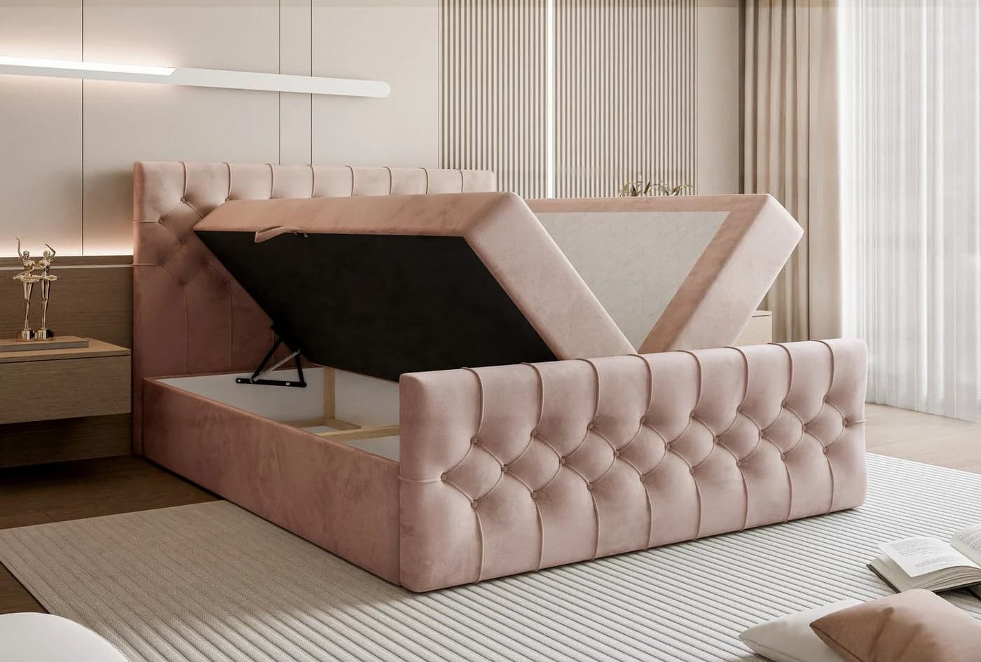 Goldstoff Boxspringbett TAURIEL Rosa Velvet mit Stauraum & Matratze - Bild 5