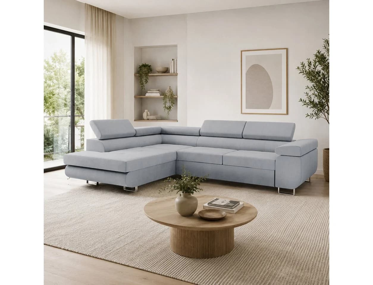 Goldstoff Ecksofa VENUS mit Schlaffunktion & Bettkasten Beige - Bild 4
