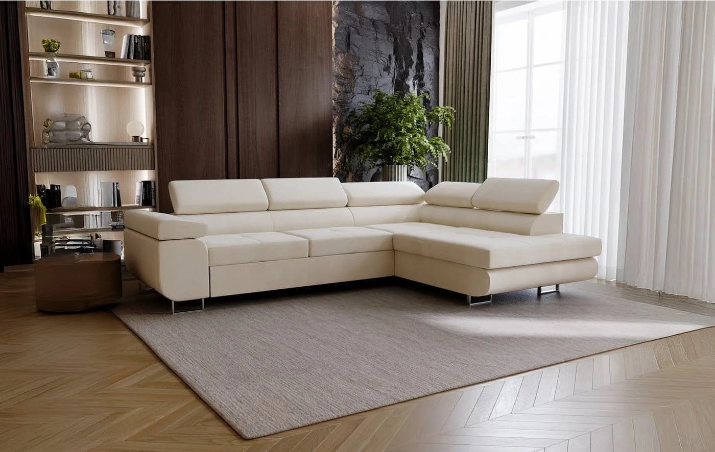 Goldstoff Ecksofa RIVIA mit Schlaffunktion & Bettkasten beige - Bild 2
