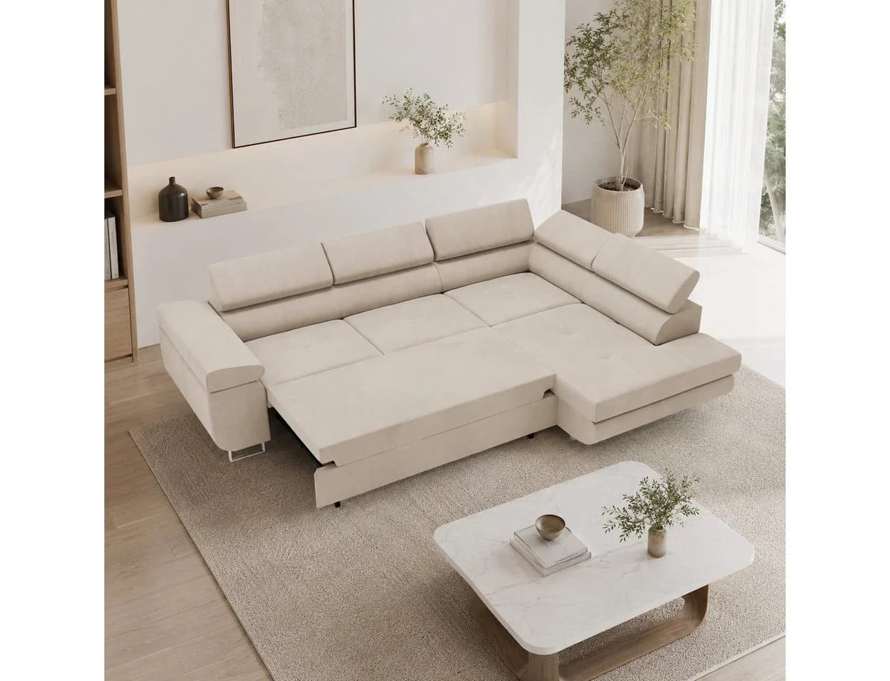 Goldstoff Ecksofa RIVIA mit Schlaffunktion & Bettkasten beige - Bild 3