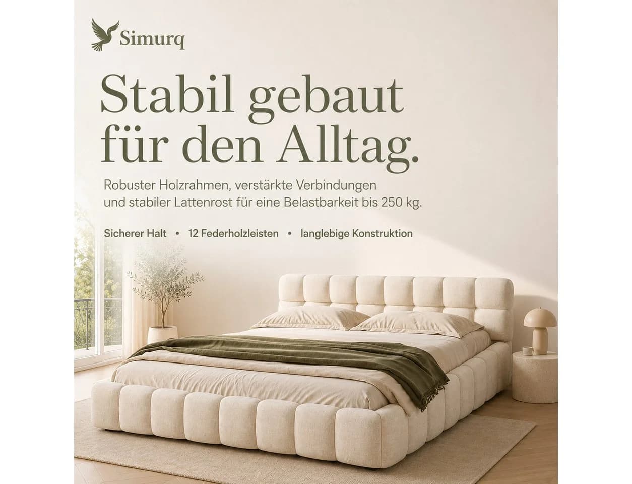 Simurq Polsterbett 140x200 Leinen Beige mit Lattenrost - Bild 3