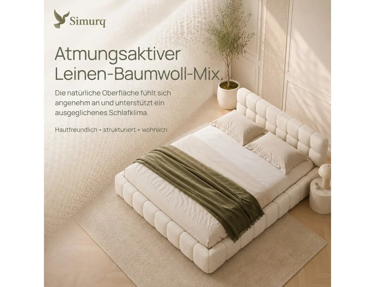 Simurq Polsterbett 140x200 Leinen Beige mit Lattenrost - Bild 5