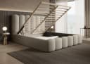 Goldstoff Polsterbett LOFT mit Bettkasten und hohem Kopfteil Beige Bild 1
