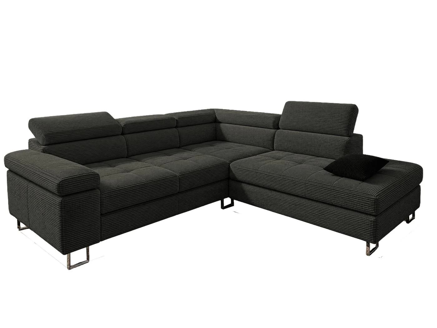 Goldstoff Ecksofa Voyage L-Form mit Schlaffunktion und Bettkasten Cord Coffee