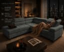 Goldstoff Ecksofa Voyage L-Form mit Schlaffunktion und Bettkasten Cord Coffee Bild 4