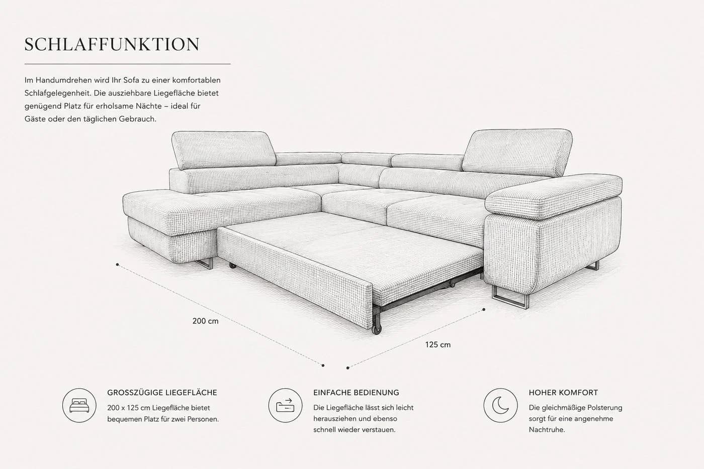 Goldstoff Ecksofa Voyage L-Form mit Schlaffunktion und Bettkasten Cord Coffee - Bild 5