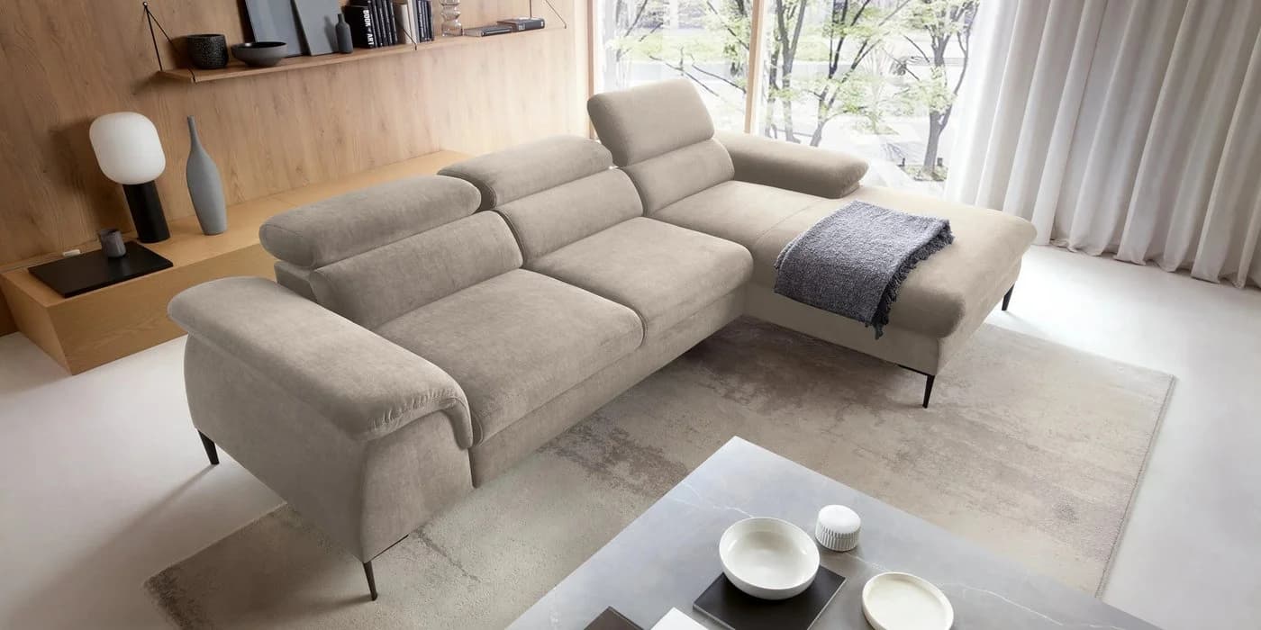 Goldstoff Schlafsofa LARGO Ecksofa mit Schlaffunktion und Stauraum beige - Bild 3