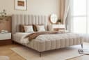 Goldstoff Polsterbett MAGNUS Beige mit hohem Kopfteil und Stauraum Bild 2