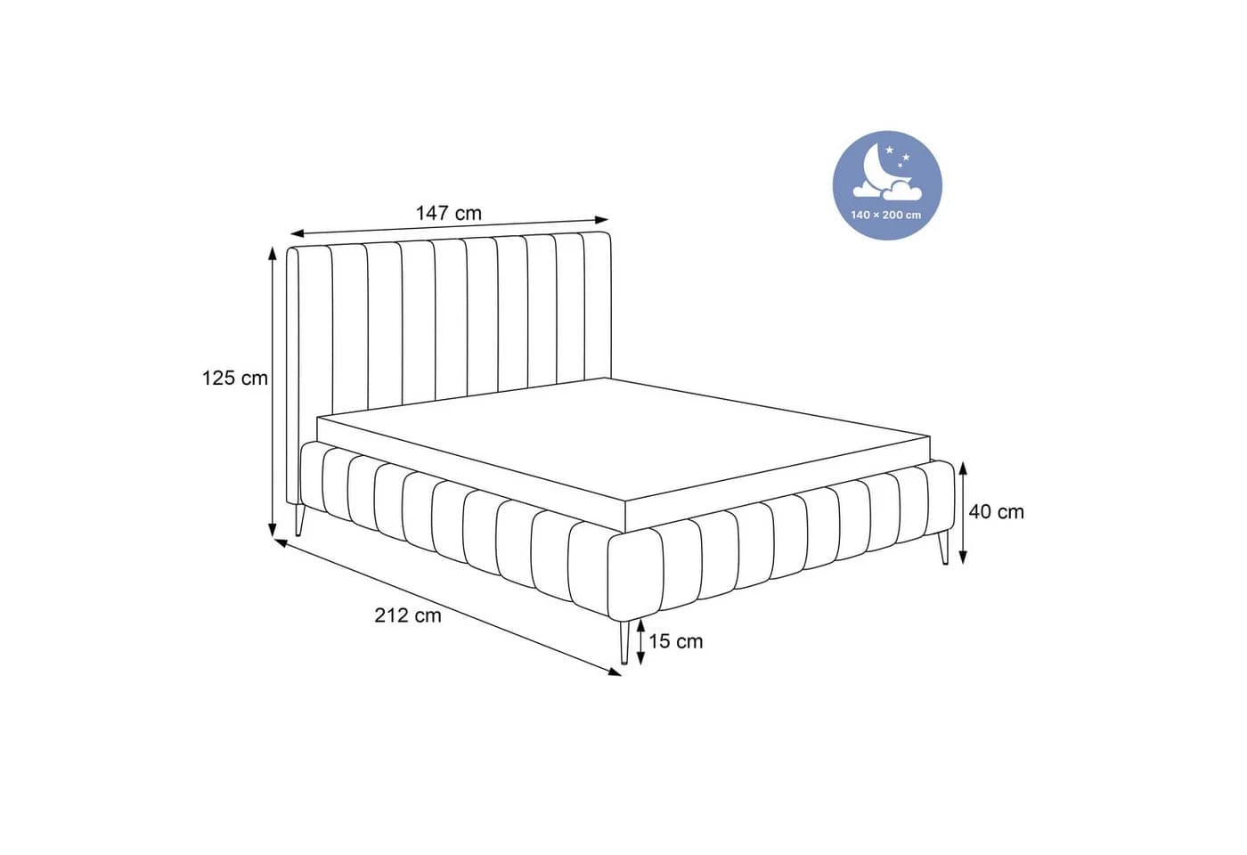 Goldstoff Polsterbett MAGNUS Beige mit hohem Kopfteil und Stauraum - Bild 4