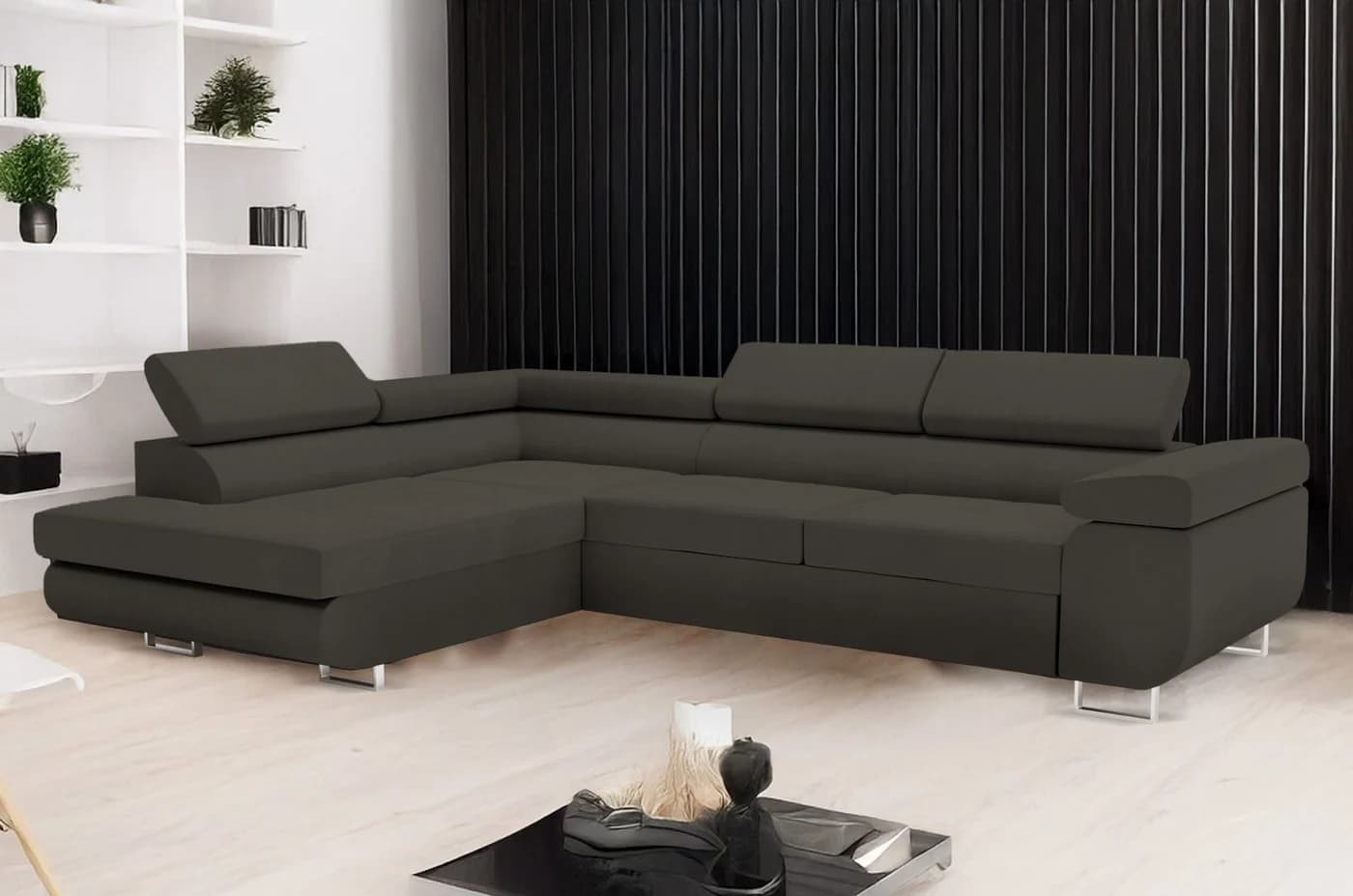 Goldstoff Ecksofa VENUS mit Schlaffunktion & Bettkasten grau - Bild 2