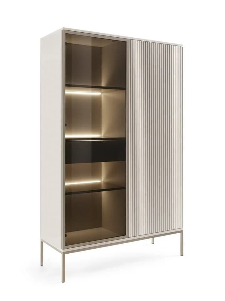 Goldstoff Vitrine LED mit Glasfront und Schubladen kaschmir gold - Bild 2