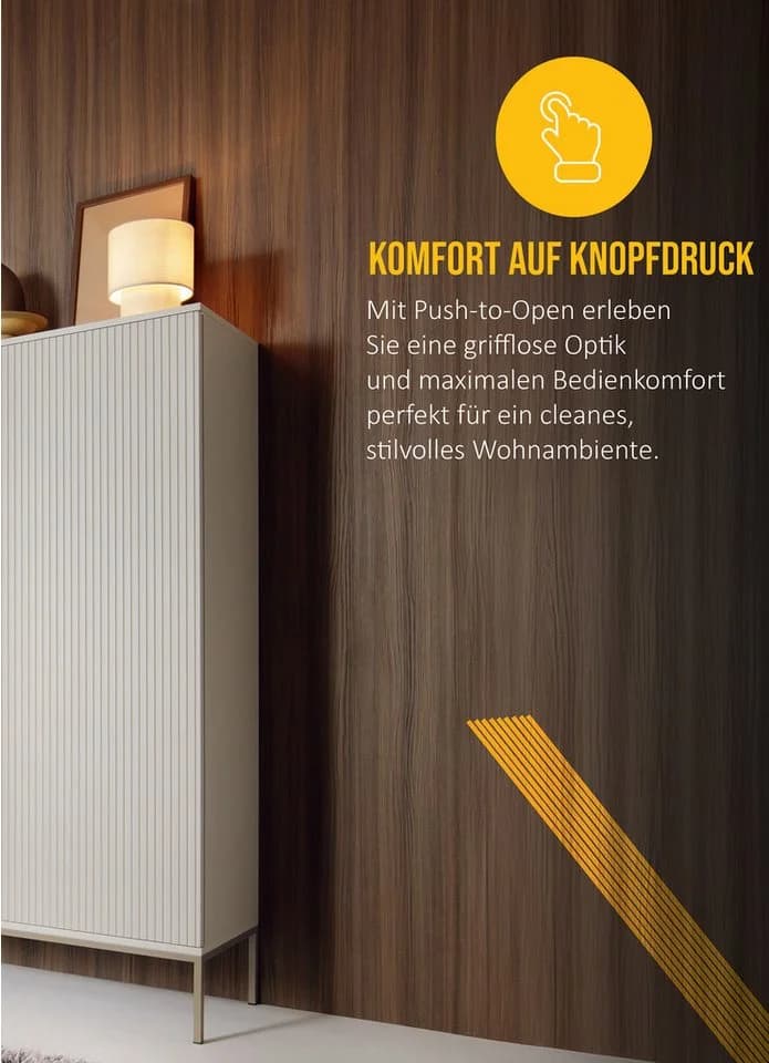 Goldstoff Vitrine LED mit Glasfront und Schubladen kaschmir gold - Bild 4