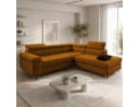 Goldstoff Cord Ecksofa mit Schlaffunktion und Bettkasten - Coffee Bild 1