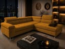 Goldstoff Cord Ecksofa mit Schlaffunktion und Bettkasten - Coffee Bild 2