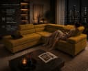 Goldstoff Cord Ecksofa mit Schlaffunktion und Bettkasten - Coffee Bild 4