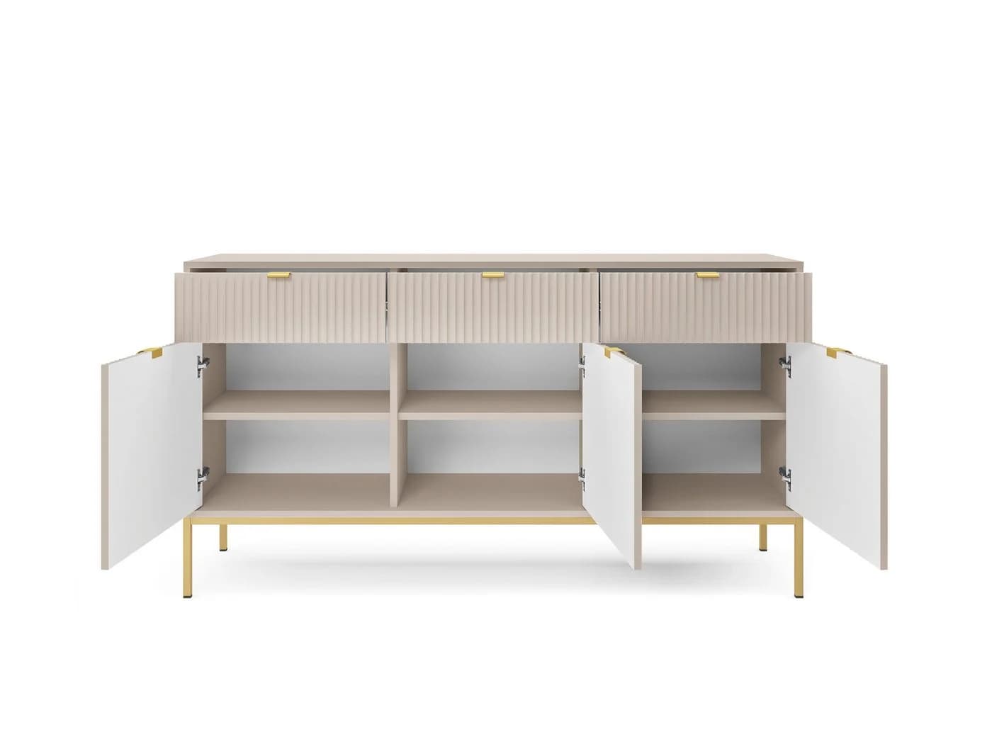 Goldstoff Kommode Milano 154 cm mit geriffelter Front und Metallrahmen - Bild 3