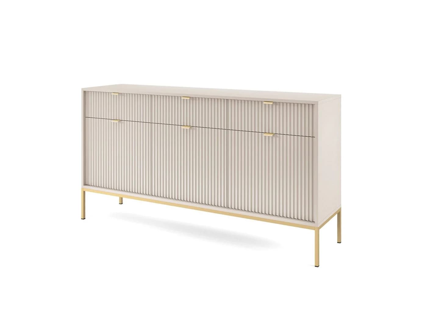 Goldstoff Kommode Milano 154 cm mit geriffelter Front und Metallrahmen - Bild 4