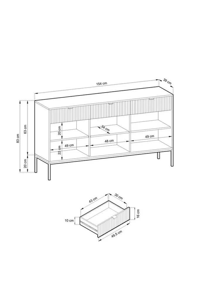 Goldstoff Kommode Milano 154 cm mit geriffelter Front und Metallrahmen - Bild 5