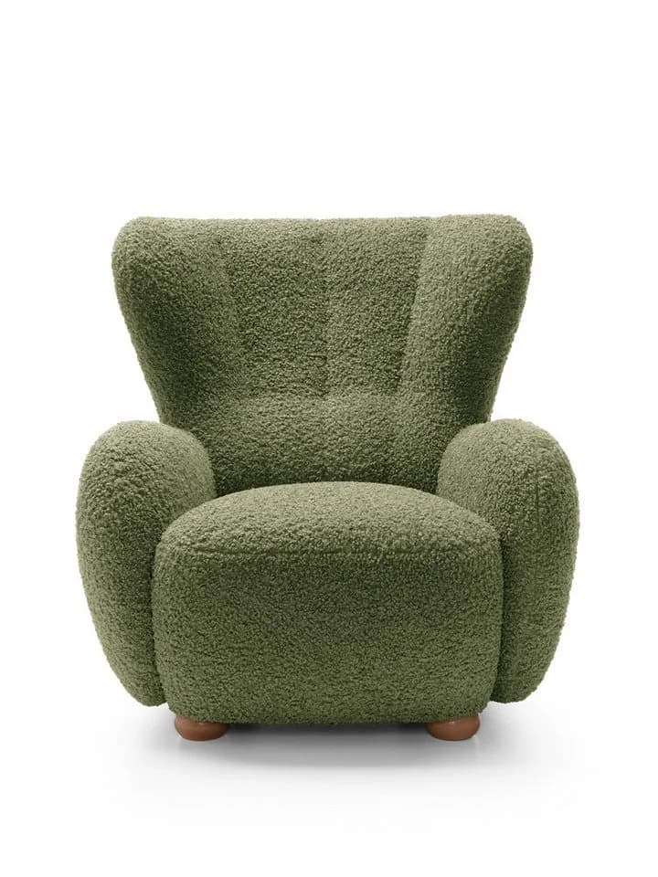 Goldstoff Sessel HUGSY Relaxsessel Boucle Grün mit hoher Rückenlehne - Bild 2