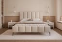 Goldstoff Polsterbett REGALIS mit Bettkasten und hohem Kopfteil Beige Bild 1