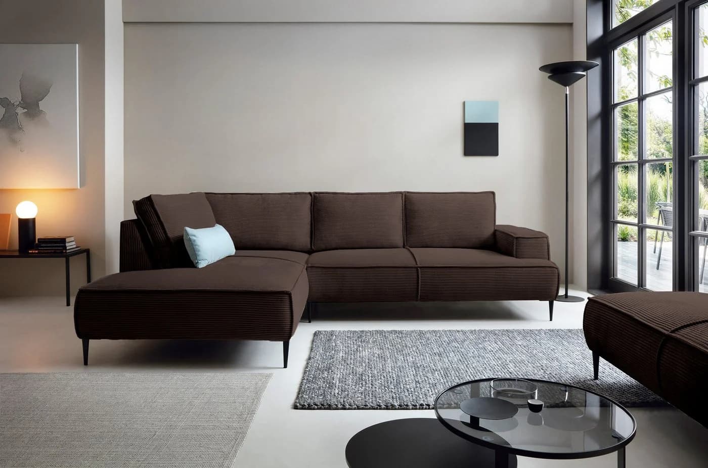 Goldstoff Ecksofa VESPA L Beige Cord mit Recamiere - Bild 2