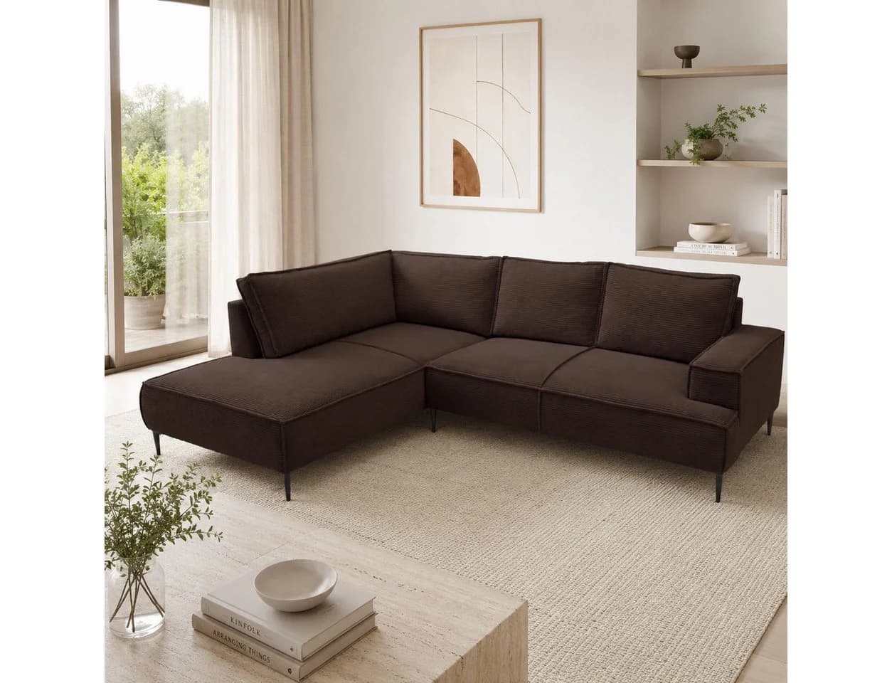 Goldstoff Ecksofa VESPA L Beige Cord mit Recamiere - Bild 4