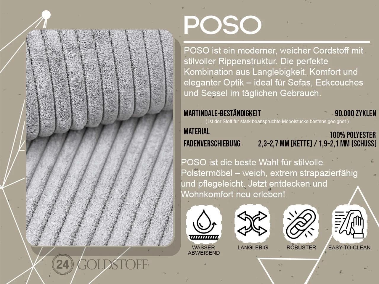 Goldstoff Ecksofa VESPA L Beige Cord mit Recamiere - Bild 5