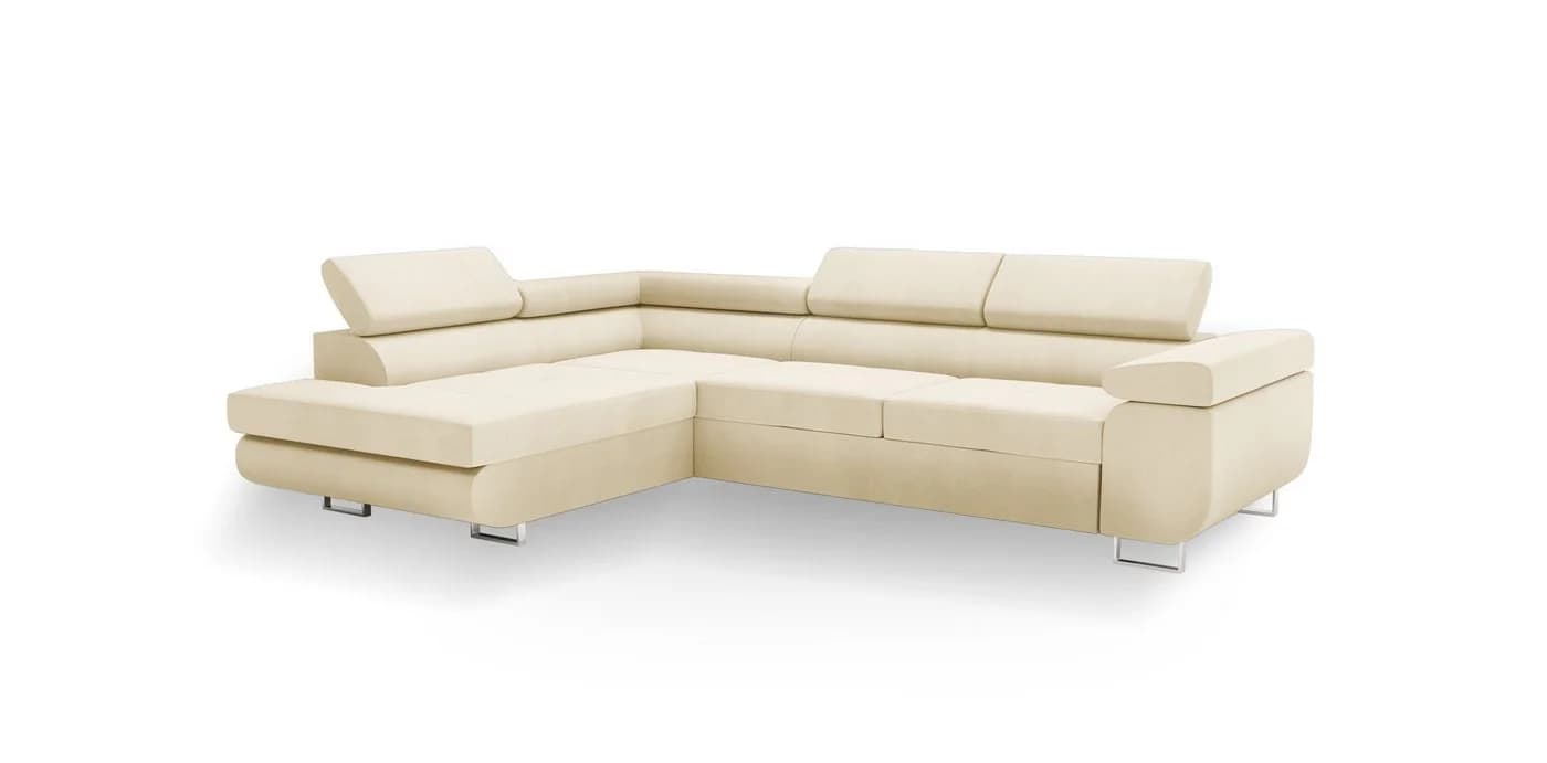 Goldstoff Ecksofa VENUS mit Schlaffunktion & Bettkasten Beige