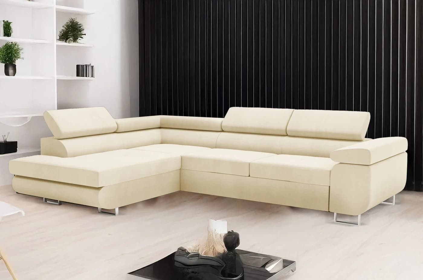 Goldstoff Ecksofa VENUS mit Schlaffunktion & Bettkasten Beige - Bild 2